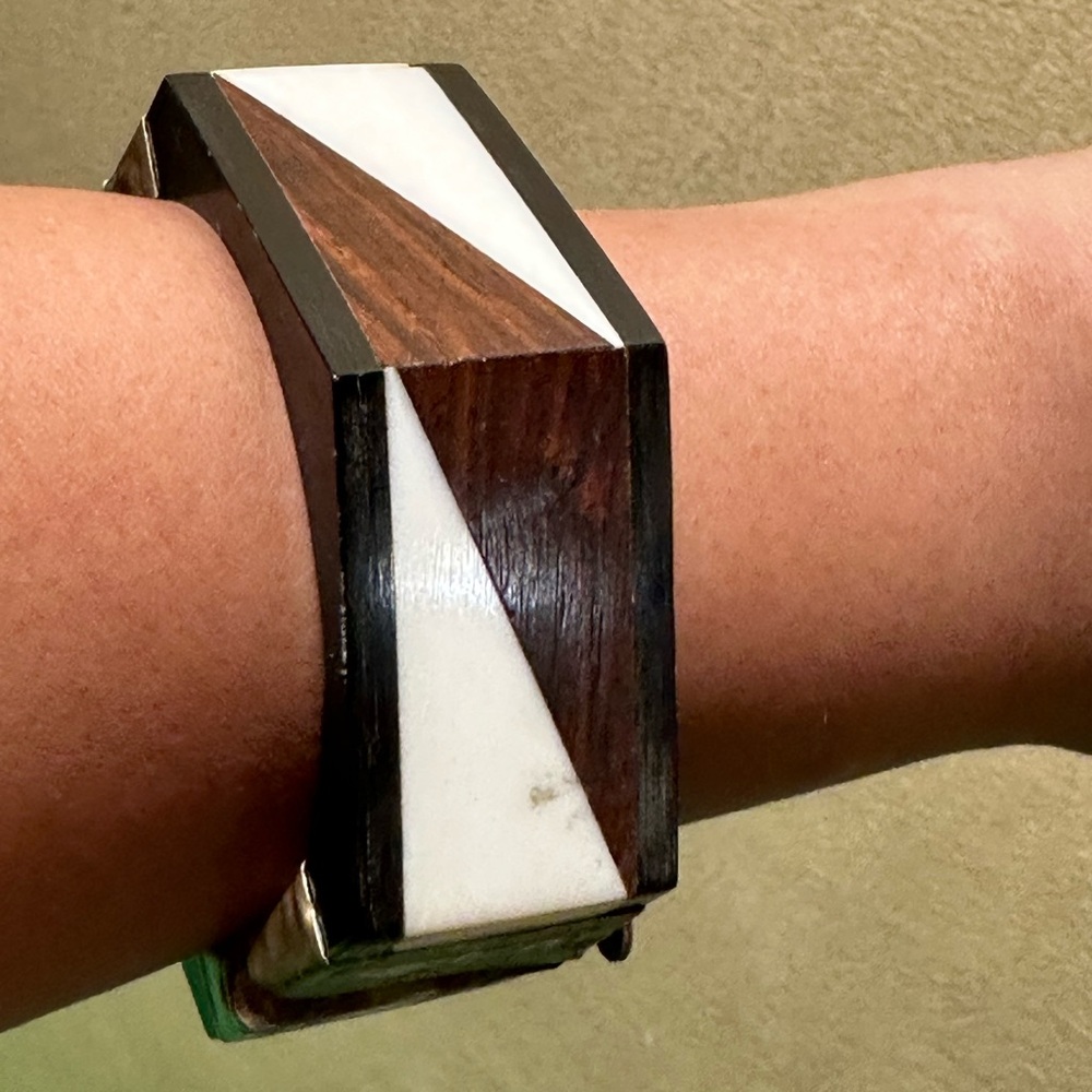 Vintage Modernist Geometric Wooden Bangle